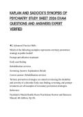KAPLAN AND SADOCK&rsquo;S SYNOPSIS OF&NewLine;PSYCHIATRY STUDY SHEET 2026 EXAM&NewLine;QUESTIONS AND ANSWERS EXPERT&NewLine;VERIFIED&NewLine;