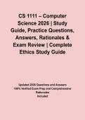 CS 1111 &ndash; Computer Science 2026 &vert; Study Guide&comma; Practice Questions&comma; Answers&comma; Rationales & Exam Review