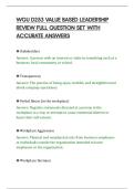 WGU D253 VALUE BASED LEADERSHIP&NewLine;REVIEW FULL QUESTION SET WITH&NewLine;ACCURATE ANSWERS