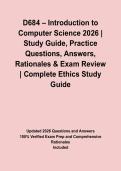 D684 &ndash; Introduction to Computer Science 2026 &vert; Study Guide&comma; Practice Questions&comma; Answers&comma; Rationales & Exam Review