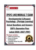 Verified PSYC 140 Module 7 Exam - Developmental &lpar;Lifespan&rpar; Psychology - Portage - Latest 26&sol;27 &lpar;PDF&rpar;