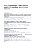 Final Exam Multiple Choice Review ECON-115 Questions with Accurate Answers