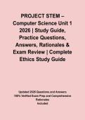 PROJECT STEM &ndash; Computer Science Unit 1 2026 &vert; Study Guide&comma; Practice Questions&comma; Answers&comma; Rationales & Exam Review