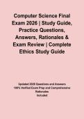 Computer Science Final Exam 2026 &vert; Study Guide&comma; Practice Questions&comma; Answers&comma; Rationales & Exam Review