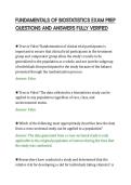 FUNDAMENTALS OF BIOSTATISTICS EXAM PREP&NewLine;QUESTIONS AND ANSWERS FULLY VERIFIED&NewLine;