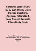 Computer Science CSC 162-02 2026 &vert; Study Guide&comma; Practice Questions&comma; Answers&comma; Rationales & Exam Review