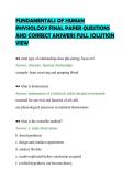 FUNDAMENTALS OF HUMAN&NewLine;PHYSIOLOGY FINAL PAPER QUESTIONS&NewLine;AND CORRECT ANSWERS FULL SOLUTION&NewLine;VIEW