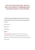 ADVANCED PSYCHIATRIC-MENTAL&NewLine;HEALTH NURSING COMPREHENSIVE&NewLine;EXAM QUESTIONS AND ANSWERS