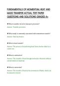FUNDAMENTALS OF MOMENTUM&comma; HEAT AND&NewLine;MASS TRANSFER ACTUAL TEST PAPER&NewLine;QUESTIONS AND SOLUTIONS GRADED A&plus;