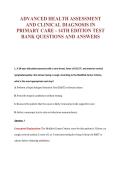 ADVANCED HEALTH ASSESSMENT AND CLINICAL DIAGNOSIS EXAM Bundle &vert; Update Questions with complete and Verified solutions&period;