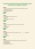 REAL ESTATE FINANCE FINAL EXAM UPDATED ACTUAL&NewLine;QUESTIONS AND CORRECT ANSWERS