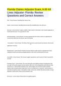 Florida 6-20 All Lines Adjuster Exam Review Questions And Correct Answers
