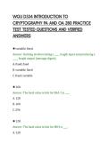 WGU D334 INTRODUCTION TO&NewLine;CRYPTOGRAPHY PA AND OA 280 PRACTICE&NewLine;TEST TESTED QUESTIONS AND VERIFIED&NewLine;ANSWERS