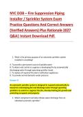 NYC DOB &ndash; Fire Suppression Piping  Installer &sol; Sprinkler System Exam  Practice Questions And Correct Answers  &lpar;Verified Answers&rpar; Plus Rationale 2027  Q&A&vert; Instant Download Pdf  