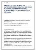 MASSACHUSETTS CONSTRUCTION &NewLine;SUPERVISOR LICENSE &lpar;CSL&rpar; PRACTICE EXAM &vert; &NewLine;QUESTIONS AND VERIFIED ANSWERS &vert; &NewLine;ALREADY GRADED A&plus; &vert; Plus RATIONALES &lpar;3 &NewLine;SECTIONS&rpar;
