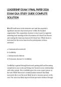 LEADERSHIP EXAM 1 FINAL PAPER 2026&NewLine;EXAM Q&A STUDY GUIDE COMPLETE&NewLine;SOLUTION