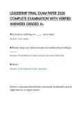 LEADERSHIP FINAL EXAM PAPER 2026&NewLine;COMPLETE EXAMINATION WITH VERIFIED&NewLine;ANSWERS GRADED A