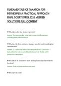 FUNDAMENTALS OF TAXATION FOR&NewLine;INDIVIDUALS A PRACTICAL APPROACH&NewLine;FINAL SCRIPT PAPER 2026 VERIFIED&NewLine;SOLUTIONS FULL CONTENT