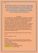NURS 460 Critical Care Nursing Certification &NewLine;Review Exam Questions & Answers 2026&ndash;2027 &NewLine;&vert; ICCN Critical Care Nursing Certification &NewLine;Exam Study Guide &vert; Comprehensive Critical &NewLine;Care Nursing Exam Preparation