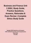 Business and Finance Unit 3 2026 &vert; Study Guide&comma; Practice Questions&comma; Answers&comma; Rationales & Exam Review