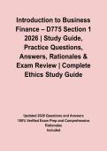 Introduction to Business Finance &ndash; D775 Section 1 2026 &vert; Study Guide&comma; Practice Questions&comma; Answers&comma; Rationales & Exam Review