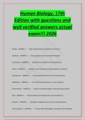 Human Biology&comma; 17th&NewLine;Edition with questions and&NewLine;well verified answers actual&NewLine;exam&excl;&excl;&excl; 2026