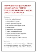 OHIO PERMIT TEST QUESTIONS AND &NewLine;CORRECT ANSWERS &lpar;VERIFIED &NewLine;ANSWERS&rpar; PLUS RATIONALES 2026 Q&A &NewLine;&vert; INSTANT DOWNLOAD PDF 