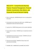 WGU D775 &ndash; Comprehensive Business Finance&colon; Financial Management&comma; Financial Markets&comma; Investments&comma; Risk&comma; Return&comma; and Corporate Financial Decision-Making