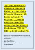 TEST BANK for Advanced &NewLine;Assessment Interpreting &NewLine;Findings and Formulating &NewLine;Differential Diagnoses 6th &NewLine;Edition by Goolsby All &NewLine;Chapters 1-22&comma; Practice &NewLine;Questions And Correct &NewLine;Answers &lpar;Verified Answers&rpar; &NewLine;Plus Rationale 2026- 2027 &NewLine;Q&A&vert; Instant Dow