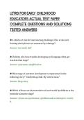 LETRS FOR EARLY CHILDHOOD&NewLine;EDUCATORS ACTUAL TEST PAPER&NewLine;COMPLETE QUESTIONS AND SOLUTIONS&NewLine;TESTED ANSWERS
