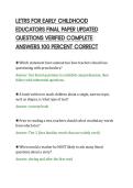 LETRS FOR EARLY CHILDHOOD&NewLine;EDUCATORS FINAL PAPER UPDATED&NewLine;QUESTIONS VERIFIED COMPLETE&NewLine;ANSWERS 100 PERCENT CORRECT