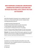 NEW HAMPSHIRE COUNSELING JURISPRUDENCE &NewLine;EXAMINATION COMPLETE QUESTIONS AND &NewLine;DETAILED SOLUTIONS LATEST UPDATE THIS YEAR &NewLine;JUST RELEASED