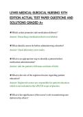 LEWIS MEDICAL-SURGICAL NURSING 10TH&NewLine;EDITION ACTUAL TEST PAPER QUESTIONS AND&NewLine;SOLUTIONS GRADED A&plus;