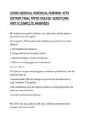 LEWIS MEDICAL-SURGICAL NURSING 10TH&NewLine;EDITION FINAL PAPER SOLVED QUESTIONS&NewLine;WITH COMPLETE ANSWERS&NewLine;