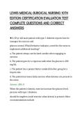 LEWIS MEDICAL-SURGICAL NURSING 10TH&NewLine;EDITION CERTIFICATION EVALUATION TEST&NewLine;COMPLETE QUESTIONS AND CORRECT&NewLine;ANSWERS