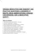 &NewLine;VIRGINIA MEDICATION AIDE 2026&sol;2027 &vert; 400 PRACTICE QUESTIONS & ANSWERS &vert; 5 RIGHTS&comma; DRUG ABBREVIATIONS&comma; DOSAGE CONVERSIONS&comma; ADR & MEDICATION SAFETY