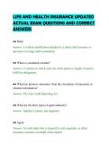 LIFE AND HEALTH INSURANCE UPDATED&NewLine;ACTUAL EXAM QUESTIONS AND CORRECT&NewLine;ANSWERS&NewLine;