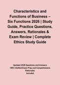 Characteristics and Functions of Business &ndash; Six Functions 2026 &vert; Study Guide&comma; Practice Questions&comma; Answers&comma; Rationales & Exam Review