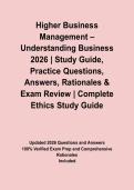 Higher Business Management &ndash; Understanding Business 2026 &vert; Study Guide&comma; Practice Questions&comma; Answers&comma; Rationales & Exam Review