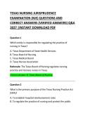 Texas Nursing Jurisprudence Examination &lpar;NJE&rpar; Questions and Correct Answers