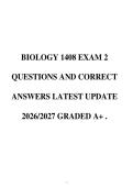 BIOLOGY 1408 EXAM 2&NewLine;QUESTIONS AND CORRECT&NewLine;ANSWERS LATEST UPDATE&NewLine;2026&sol;2027 GRADED A&plus; &period;