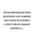 NR 566 MIDTERM REVISED&NewLine;QUESTIONS AND VERIFIED&NewLine;SOLUTIONS BY EXPERTS&NewLine;LATEST UPDATE 2026&sol;2027&NewLine;GRADED A&plus; &period;