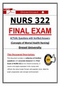 Passed NURS 322 Final Exam 2026&comma; Mental Health Nursing Questions & Answers &vert; Drexel &vert; 100&percnt; Pass