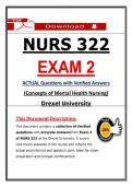 Recommended NURS 322 Exam 2 2026 &vert; Mental Health Nursing &vert; Actual Questions & Verified Answers &vert; Drexel University &vert; 100&percnt; Guarantee Pass