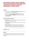 PSYCHIATRIC & MENTAL HEALTH NURSING FOR CANADIAN PRACTICE EXAM PREP 2026 &vert; QUESTIONS&comma; ANSWERS & DETAILED RATIONALES &vert; A&plus; STUDY GUIDE