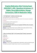 Virginia Medication Aide Training Exam 2026&sol;2027 &vert; 200&plus; Questions & Answers &vert; 5 Rights&comma; Drug Abbreviations&comma; Dosage Conversions&comma; ADR & Medication Safety