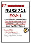 NURS 711 Exam 1 &ndash; Pharmacotherapies &lpar;2026&rpar; Actual Questions & Verified Answers &vert; University of South Carolina &vert; Guarantee Pass