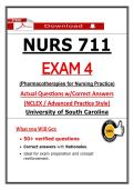 NURS 711 Exam 4 &ndash; Pharmacotherapies &lpar;2026&rpar; Actual Questions & Verified Answers &vert; University of South Carolina &vert; Guarantee Pass