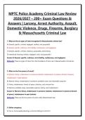 MPTC Police Academy Criminal Law Review 2026&sol;2027 &ndash; 200&plus; Exam Questions & Answers &vert; Larceny&comma; Arrest Authority&comma; Assault&comma; Domestic Violence&comma; Drugs&comma; Firearms&comma; Burglary & Massachusetts Criminal Law