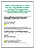 Champions Real Estate Marketing SAE Exam 2026&sol;2027 &ndash; 200&plus; Questions & Answers &vert; Marketing&comma; CMA&comma; Prospecting&comma; MLS&comma; Financing&comma; Fair Housing&comma; TREC & Advertising &vert; Champions School of Real Estate